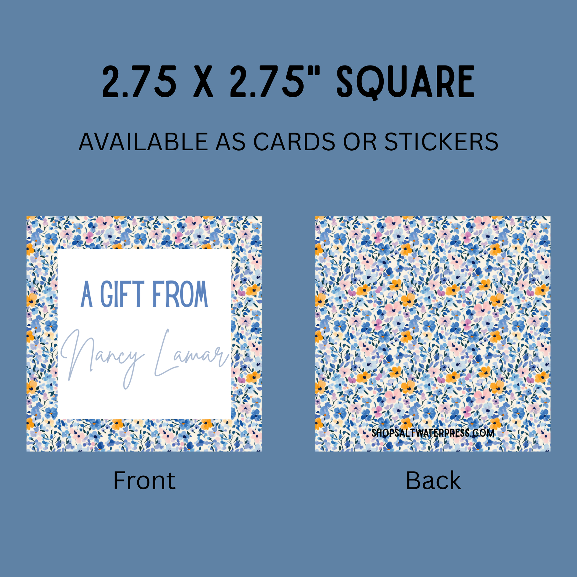 Square Blue Floral Gift Tags by The Saltwater Press